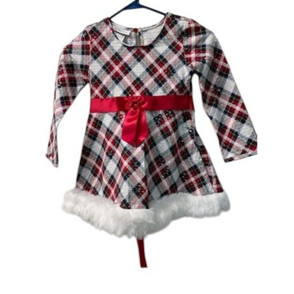 Bonnie Jean Other - Bonnie Jean Little Girl Spangle Tartan Plaid Santa Dress Long Sleeves Red Size 6